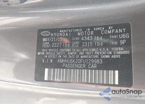 2015 Hyundai Genesis 3.8 R-Spec z USA, uszkodzony, nr VIN KMHHU6KJ0FU129983